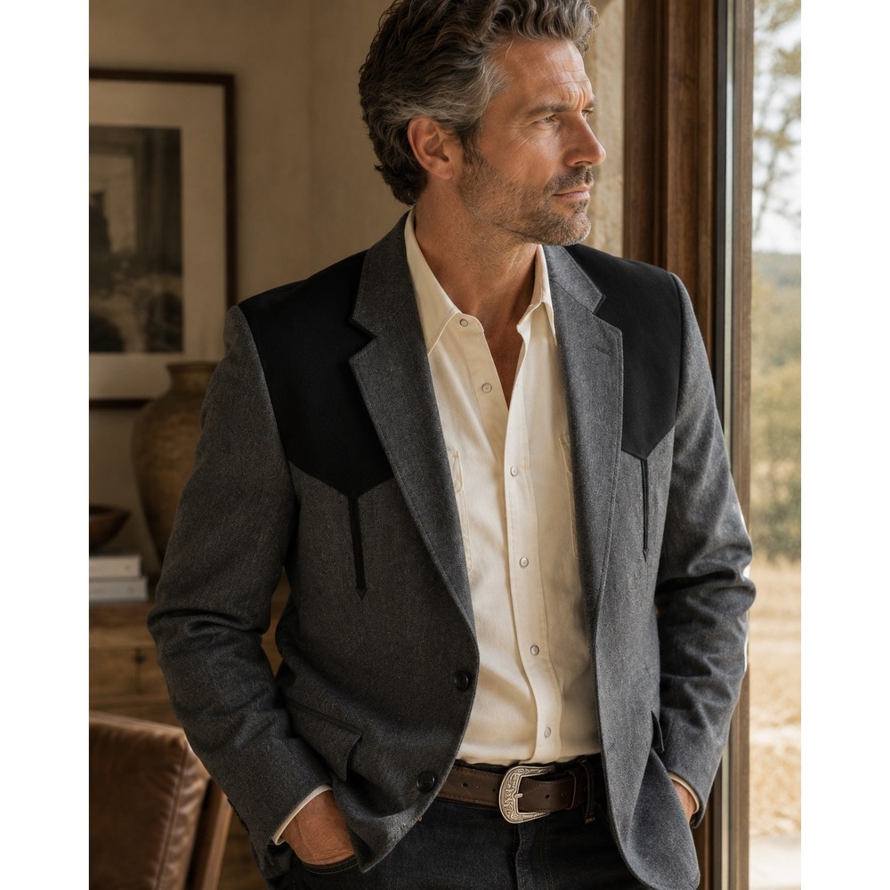 NEW Circle‎ S Boise Swedish Knit Western Sport Coat 48L Heather Charcoal Blazer